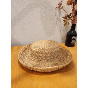 Scala Firenze Italy Raffia Straw Sun Hat Wide Brim Beach Resort Medium Natural